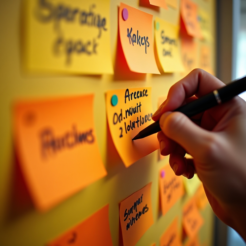 Szczegół tablicy Kanban z karteczkami zadań